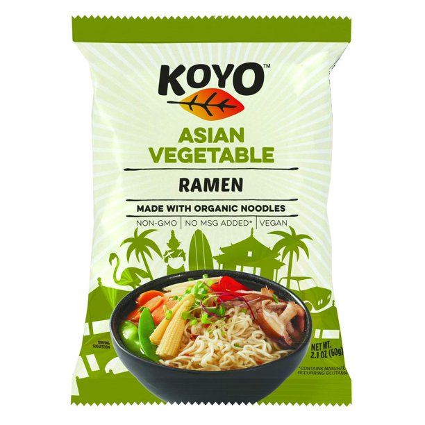 Koyo Ramen Soup, Asian Vegetable, Made With Organic Noodles, No MSG, No Preservatives, Vegan, 2.1 Oz, pack of 12